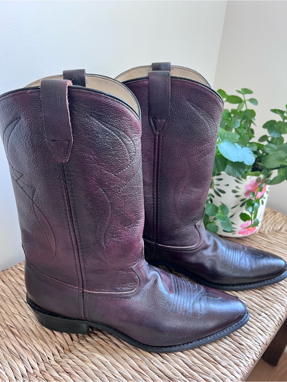Vintage Dingo Dark Maroon Leather Cowboy Boots Size 10.5 Style Style 15923 - Picture 2 of 14